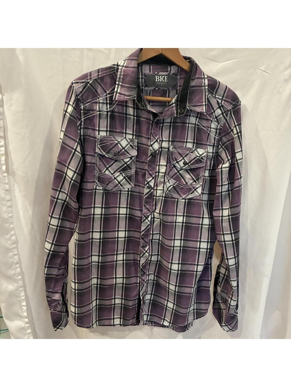 BKE  Mens Sz Med Plaid Western Pearl Snap Long Sleeve Athletic Fit Shirt